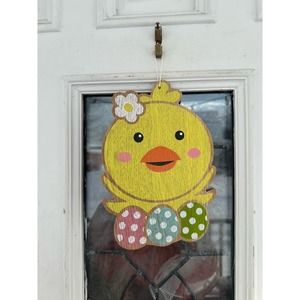 Easter Hanging Chick Sign Spring Chicken Wall Front Door Porch Decor